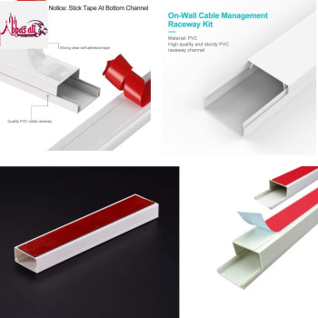 Abbasali 90cm Square Cable Box Self Adhesive PVC Trunking White Red Sticker Wall Cord Cover Cable Concealer On-Wall Wire Cover Paintable Cable Management Raceway to Hide Wires - Pack of 3 (16x16mm)