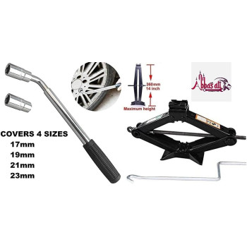 Abbasali Car Breakdown/ Emergency Spare Type Kit, 2 Tonne Scissor Jack + Extendable Wheel Brace Socket Wrench Tyre Repair Kit For Van SUV Truck
