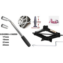 Abbasali Car Breakdown/ Emergency Spare Type Kit, 2 Tonne Scissor Jack + Extendable Wheel Brace Socket Wrench Tyre Repair Kit For Van SUV Truck