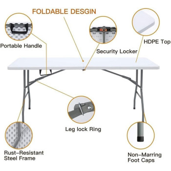 1.8M 6Ft Foldable Lightweight Table, Durable Outdoor And Indoor Portable Table, Colour White