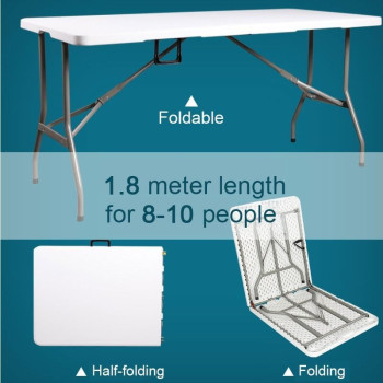 1.8M 6Ft Foldable Lightweight Table, Durable Outdoor And Indoor Portable Table, Colour White