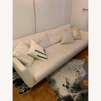 Deep Sleep Office Sofa - a modern, white 3-seater. Stylishly upholstered and supported by cherry-stained wood legs. (WHITE)