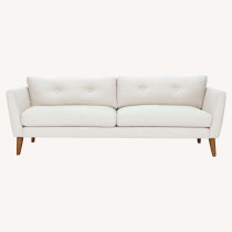 Deep Sleep Office Sofa - a modern, white 3-seater. Stylishly upholstered and supported by cherry-stained wood legs. (WHITE)