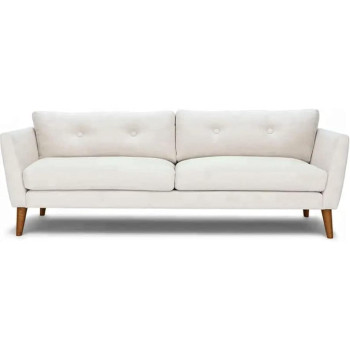 Deep Sleep Office Sofa - a modern, white 3-seater. Stylishly upholstered and supported by cherry-stained wood legs. (WHITE)