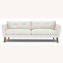Deep Sleep Office Sofa - a modern, white 3-seater. Stylishly upholstered and supported by cherry-stained wood legs. (WHITE)