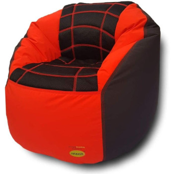 Deep Sleep Kids Sports Chair Sofa Bean Bag Polyester Fabric with Mesh Seat for Kids upto 12 Years Furniture Chair Bean Bag: D 70x W 60x H 65cm (Black & Red)