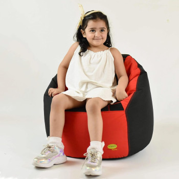Deep Sleep Kids Sports Chair Sofa Bean Bag Polyester Fabric with Mesh Seat for Kids upto 12 Years Furniture Chair Bean Bag: D 70x W 60x H 65cm (Black & Red)