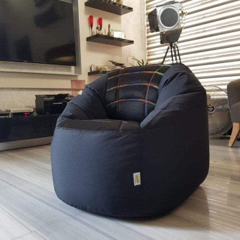 Deep Sleep Kids Sports Chair Sofa Bean Bag Polyester Fabric with Mesh Seat for Kids upto 12 Years Furniture Chair Bean Bag: D 70x W 60x H 65cm (Black)