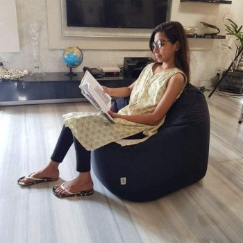 Deep Sleep Kids Sports Chair Sofa Bean Bag Polyester Fabric with Mesh Seat for Kids upto 12 Years Furniture Chair Bean Bag: D 70x W 60x H 65cm (Black)