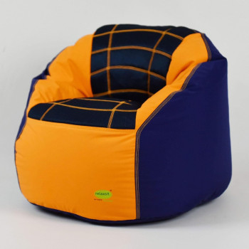 Deep Sleep Kids Sports Chair Sofa Bean Bag Polyester Fabric with Mesh Seat for Kids upto 12 Years Furniture Chair Bean Bag: D 70x W 60x H 65cm (Dark Blue & Yellow)