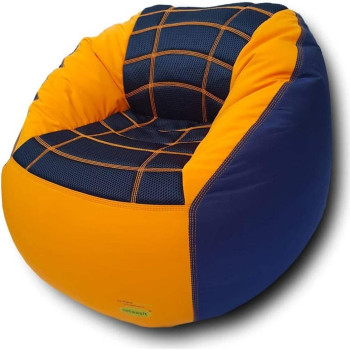 Deep Sleep Kids Sports Chair Sofa Bean Bag Polyester Fabric with Mesh Seat for Kids upto 12 Years Furniture Chair Bean Bag: D 70x W 60x H 65cm (Dark Blue & Yellow)