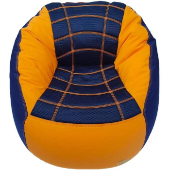 Deep Sleep Kids Sports Chair Sofa Bean Bag Polyester Fabric with Mesh Seat for Kids upto 12 Years Furniture Chair Bean Bag: D 70x W 60x H 65cm (Dark Blue & Yellow)