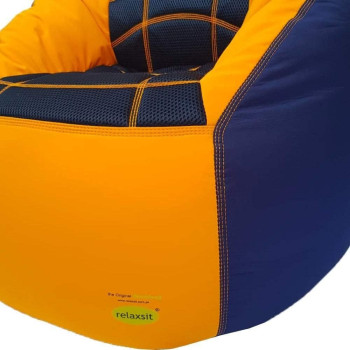 Deep Sleep Kids Sports Chair Sofa Bean Bag Polyester Fabric with Mesh Seat for Kids upto 12 Years Furniture Chair Bean Bag: D 70x W 60x H 65cm (Dark Blue & Yellow)
