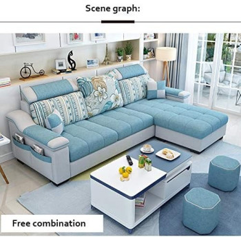 Deep Sleep L Shape sofa 3 Seat Linen Living Room Sofa Set Home Furniture Modern Design Frame Soft Sponge Shape Home Furniture(Foot ped + 2 cloth stool),D