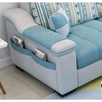 Deep Sleep L Shape sofa 3 Seat Linen Living Room Sofa Set Home Furniture Modern Design Frame Soft Sponge Shape Home Furniture(Foot ped + 2 cloth stool),D