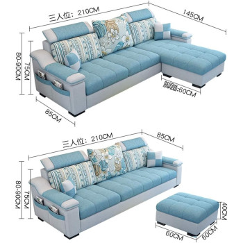 Deep Sleep L Shape sofa 3 Seat Linen Living Room Sofa Set Home Furniture Modern Design Frame Soft Sponge Shape Home Furniture(Foot ped + 2 cloth stool),D