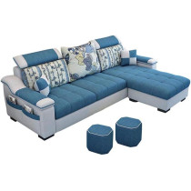 Deep Sleep L Shape sofa 3 Seat Linen Living Room Sofa Set Home Furniture Modern Design Frame Soft Sponge Shape Home Furniture(Foot ped + 2 cloth stool),D
