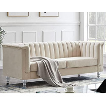 Deep Sleep Luxury Design European Style Living Room Sofa Set Furniture Design Modern Velvet Fabric 3 Seater Sofa (beige)