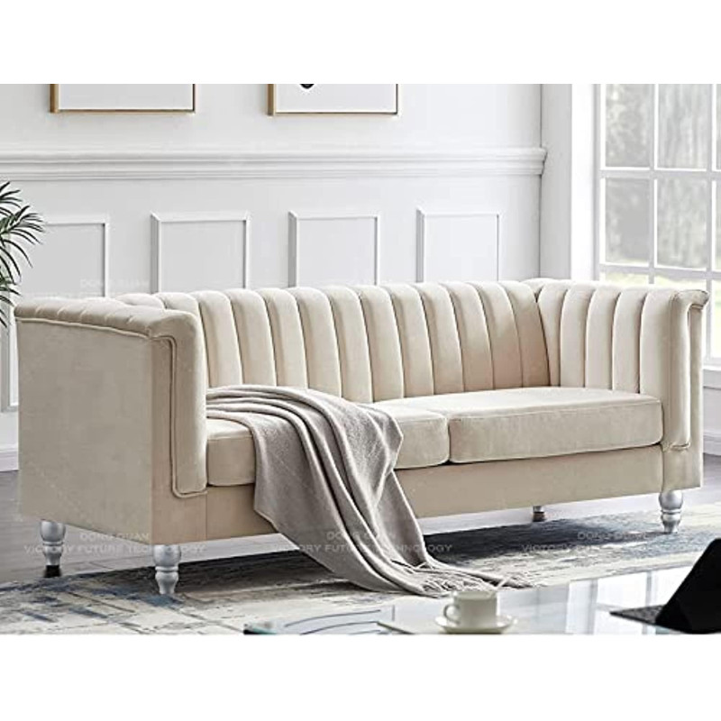 Deep Sleep Luxury Design European Style Living Room Sofa Set Furniture Design Modern Velvet Fabric 3 Seater Sofa (beige)