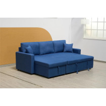 Deep Sleep Sofa Cum Bed With Cushions L-Shaped, Storage Space, Convertible Living Room Furniture (Blue)
