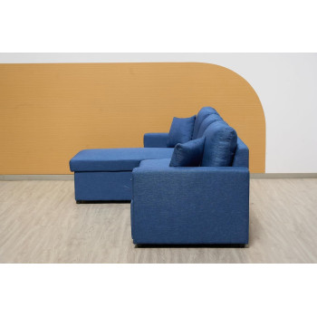 Deep Sleep Sofa Cum Bed With Cushions L-Shaped, Storage Space, Convertible Living Room Furniture (Blue)