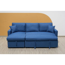 Deep Sleep Sofa Cum Bed With Cushions L-Shaped, Storage Space, Convertible Living Room Furniture (Blue)