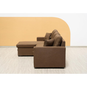 Deep Sleep Sofa Cum Bed With Cushions L-Shaped, Storage Space, Convertible Living Room Furniture (Brown)