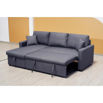 Deep Sleep Sofa Cum Bed With Cushions L-Shaped, Storage Space, Convertible Living Room Furniture (Gray)