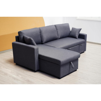 Deep Sleep Sofa Cum Bed With Cushions L-Shaped, Storage Space, Convertible Living Room Furniture (Gray)