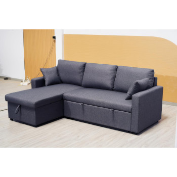 Deep Sleep Sofa Cum Bed With Cushions L-Shaped, Storage Space, Convertible Living Room Furniture (Gray)