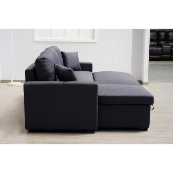 Deep Sleep Sofa Cum Bed With Cushions L-Shaped, Storage Space, Convertible Living Room Furniture (Gray)