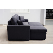 Deep Sleep Sofa Cum Bed With Cushions L-Shaped, Storage Space, Convertible Living Room Furniture (Gray)