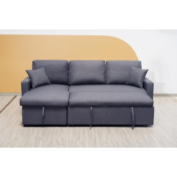 Deep Sleep Sofa Cum Bed With Cushions L-Shaped, Storage Space, Convertible Living Room Furniture (Gray)