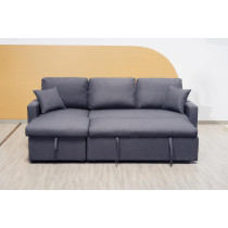 Deep Sleep Sofa Cum Bed With Cushions L-Shaped, Storage Space, Convertible Living Room Furniture (Gray)