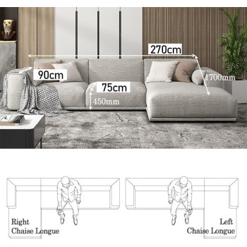Deep Sleep Fabric Sofa Set Combination Sectional Cotton Sofa Chaise Lounger Sofa Living Room Furniture (345cmx170cmx80cm)