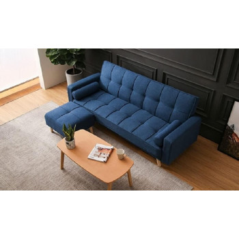 Light luxury fabric sofa bed sectional Furniture with square ottoman (Blue)