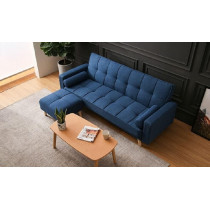 Light luxury fabric sofa bed sectional Furniture with square ottoman (Blue)
