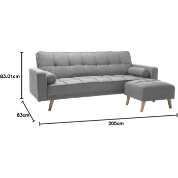 Light luxury fabric sofa bed sectional Furniture with square ottoman (Grey)