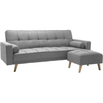Light luxury fabric sofa bed sectional Furniture with square ottoman (Grey)