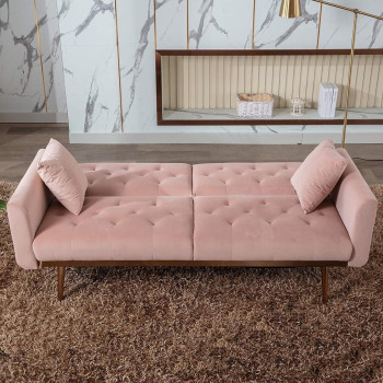 Light Luxury Velvet Convertible Modern Sofa Cum Bed (Baby Pink)