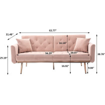 Light Luxury Velvet Convertible Modern Sofa Cum Bed (Baby Pink)