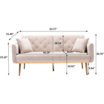Light Luxury Velvet Convertible Modern Sofa Cum Bed (Beige)