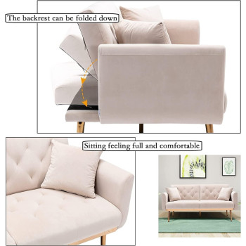 Light Luxury Velvet Convertible Modern Sofa Cum Bed (Beige)