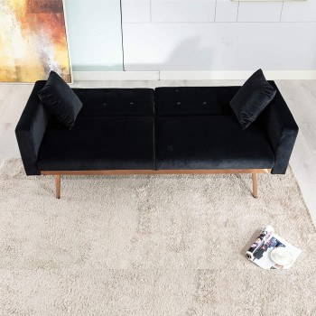 Light Luxury Velvet Convertible Modern Sofa Cum Bed (Black)