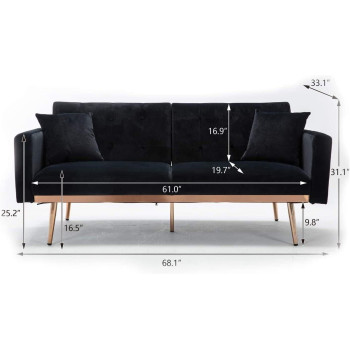 Light Luxury Velvet Convertible Modern Sofa Cum Bed (Black)