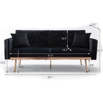 Light Luxury Velvet Convertible Modern Sofa Cum Bed (Black)