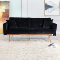 Light Luxury Velvet Convertible Modern Sofa Cum Bed (Black)