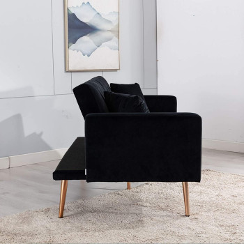 Light Luxury Velvet Convertible Modern Sofa Cum Bed (Black)
