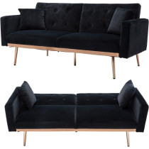 Light Luxury Velvet Convertible Modern Sofa Cum Bed (Black)