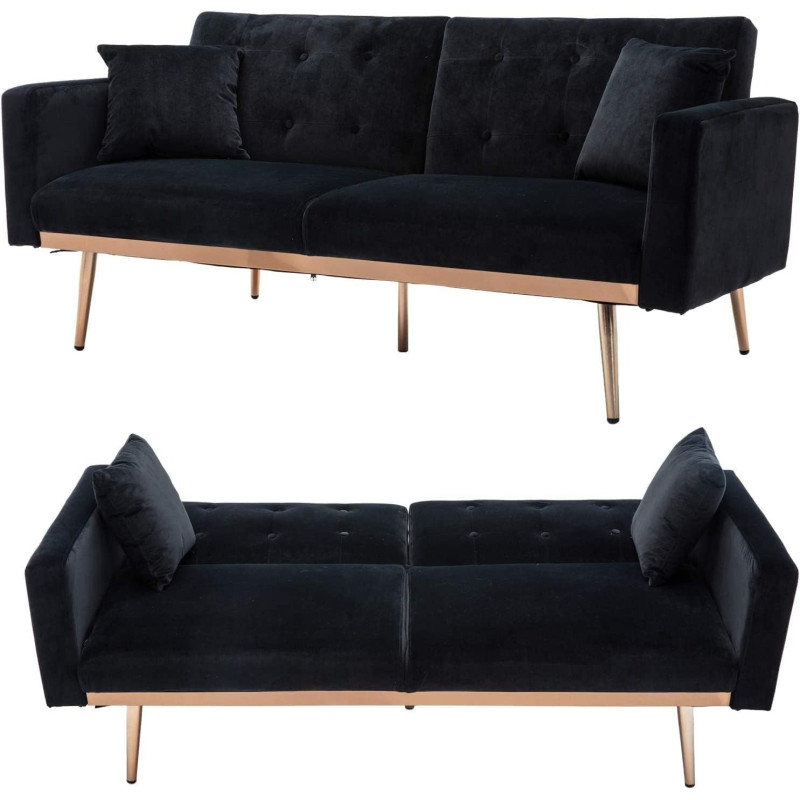 Light Luxury Velvet Convertible Modern Sofa Cum Bed (Black)